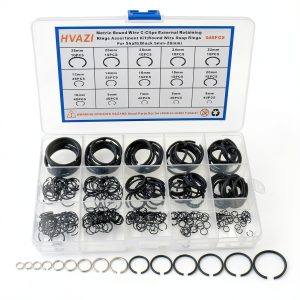 Metric 15-Sizes Round Wire C-Clips External Retaining Rings Assortment Kit;Round Wire Snap Rings for Shaft(Black 5mm-28mm)-0
