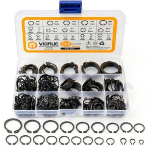 VIGRUE 500Pcs Snap Ring Shop Assortment Alloy Steel External Circlip Snap Retaining Clip Rings Set, M4-M28, 21 Different Sizes-0