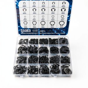 850Pcs E-Clips Assortment Set(2.0mm-12mm) and C Clips Assortment (M5-M16),Snap Rings Assortment Kit,24 Sizes Black Carbon Steel Circlip Retaining Clip,External Retaining Rings O-117-0